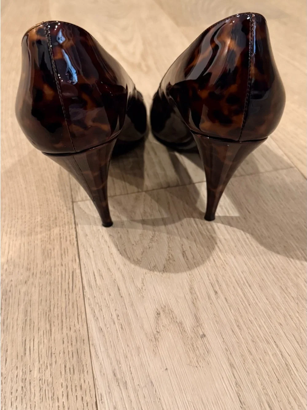 Saint Laurent Brown Tortoiseshell Patent Pointed-Toe Stilettos - Picture 3 of 6